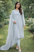 Khilat by Hera – Cool Blue-Grey Embroidered Chiffon 3-Piece Unstitched Suit