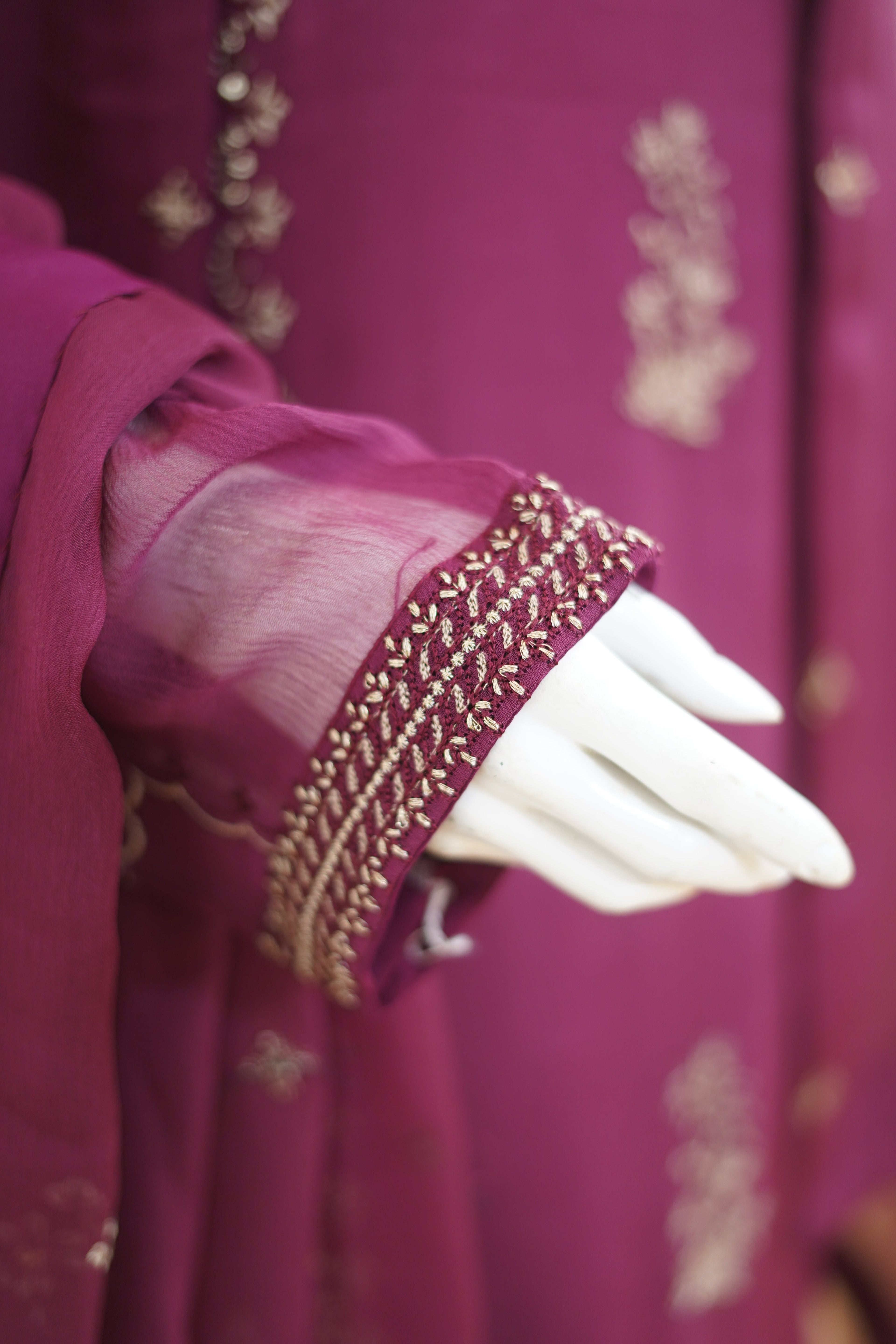Khilat by Hera – Deep Plum Embroidered Chiffon 3-Piece Unstitched Suit