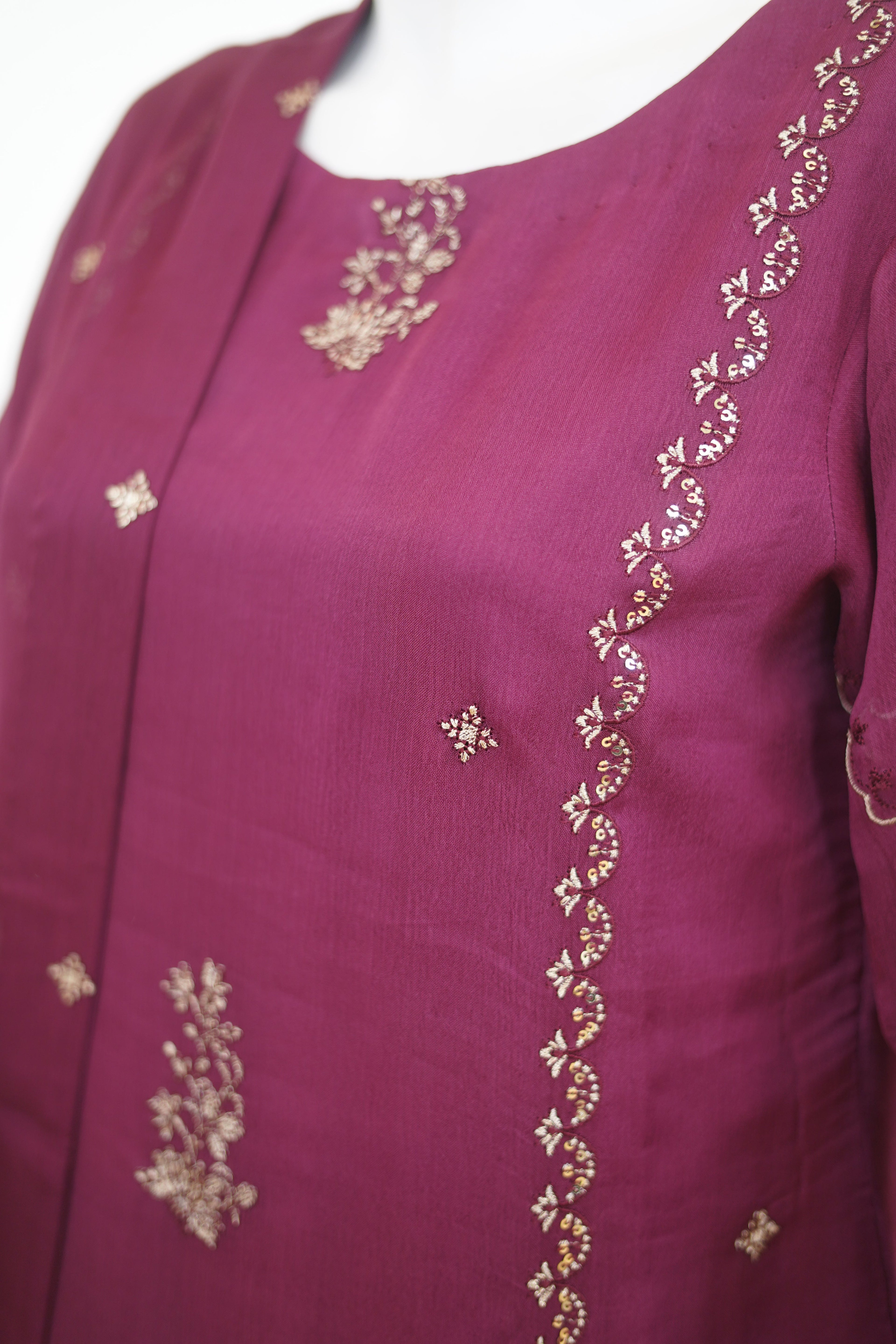 Khilat by Hera – Deep Plum Embroidered Chiffon 3-Piece Unstitched Suit