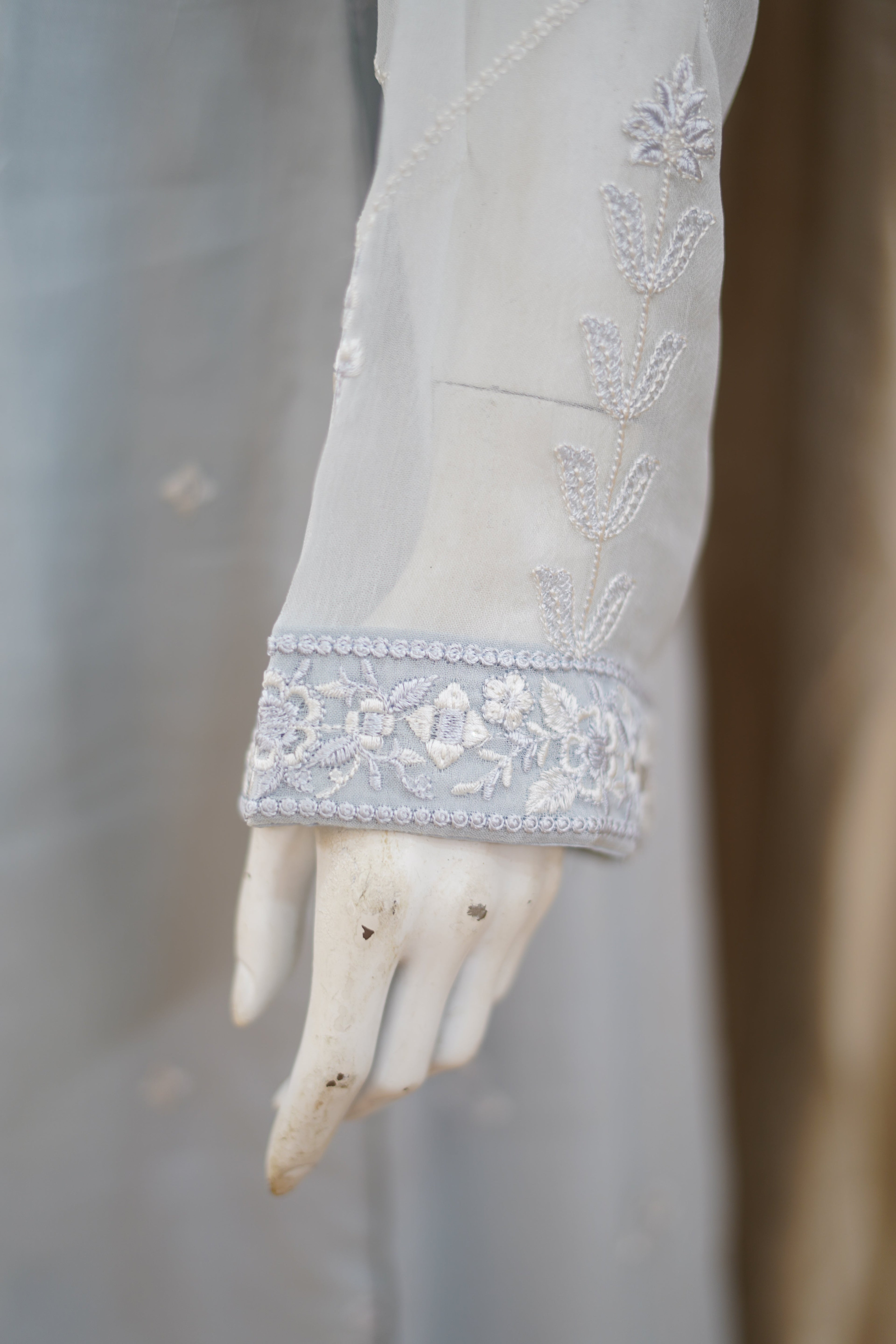 Khilat by Hera – Cool Blue-Grey Embroidered Chiffon 3-Piece Unstitched Suit
