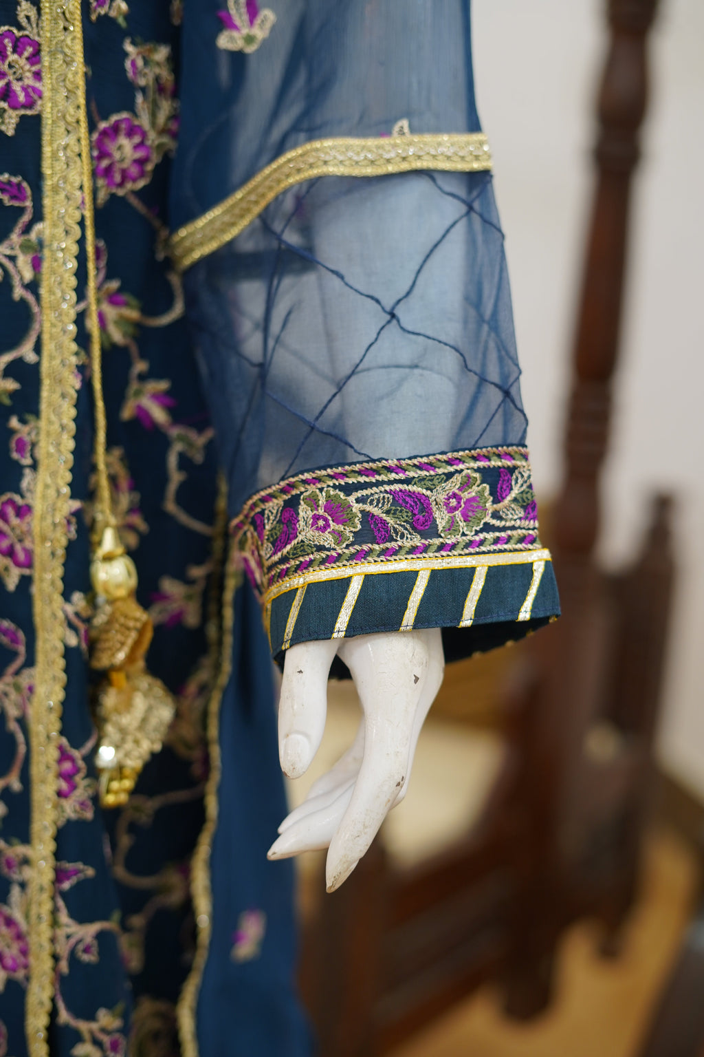 Adriatic Blue Chiffon Embroidered 3-Piece Unstitched Suit
