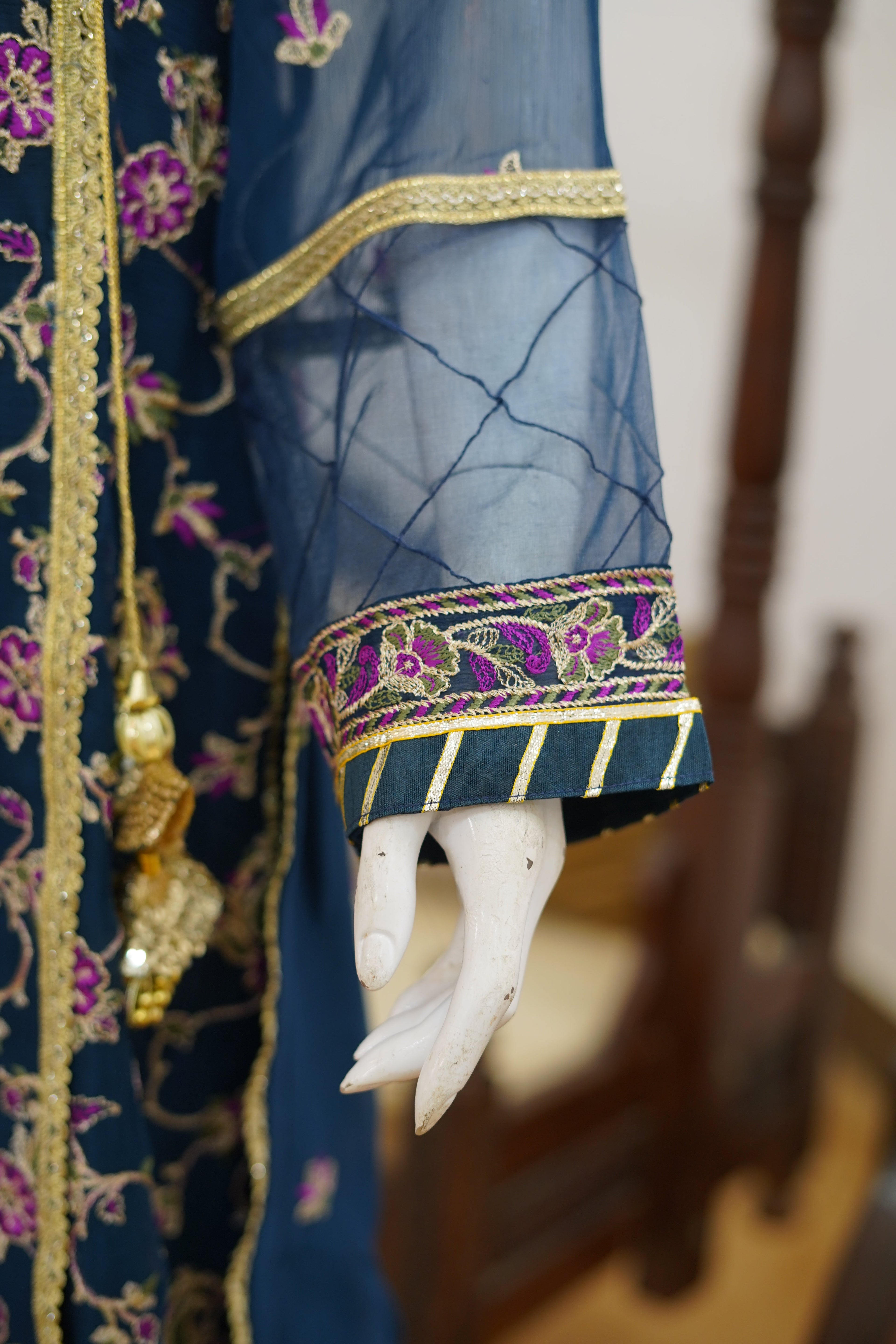 Adriatic Blue Chiffon Embroidered 3-Piece Unstitched Suit