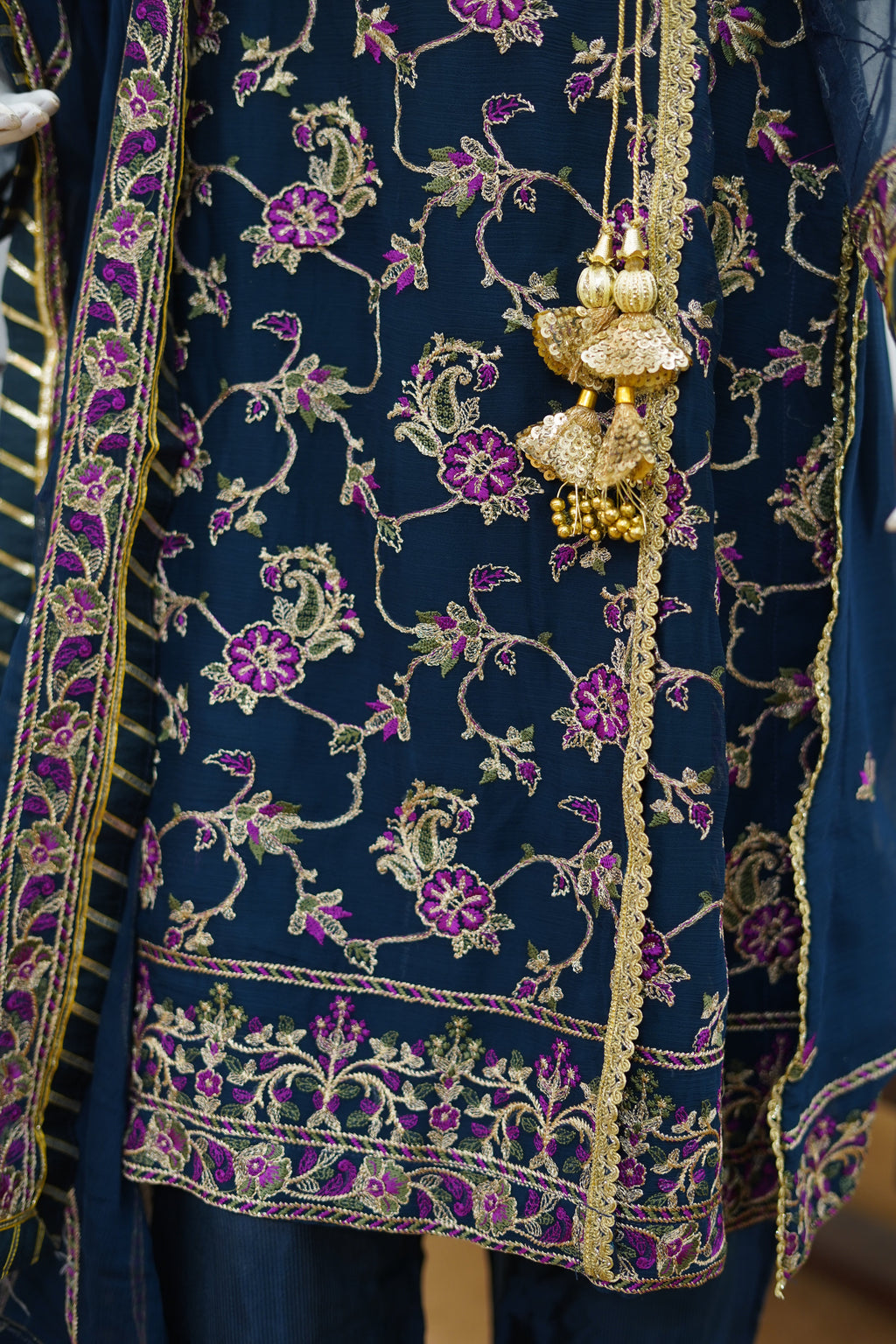 Adriatic Blue Chiffon Embroidered 3-Piece Unstitched Suit