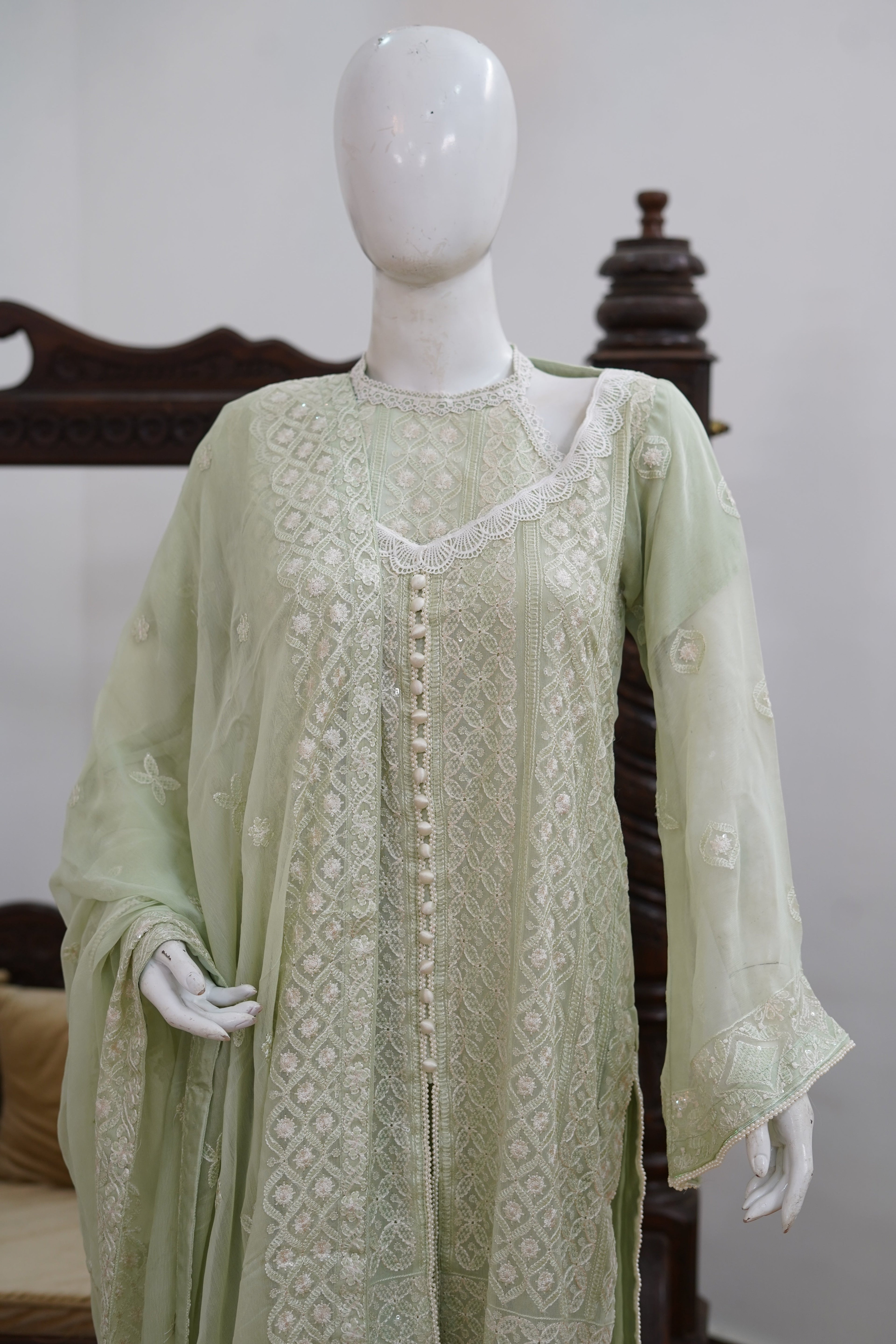 Mint Green Chiffon Embroidered 3 Piece Unstitched Suit