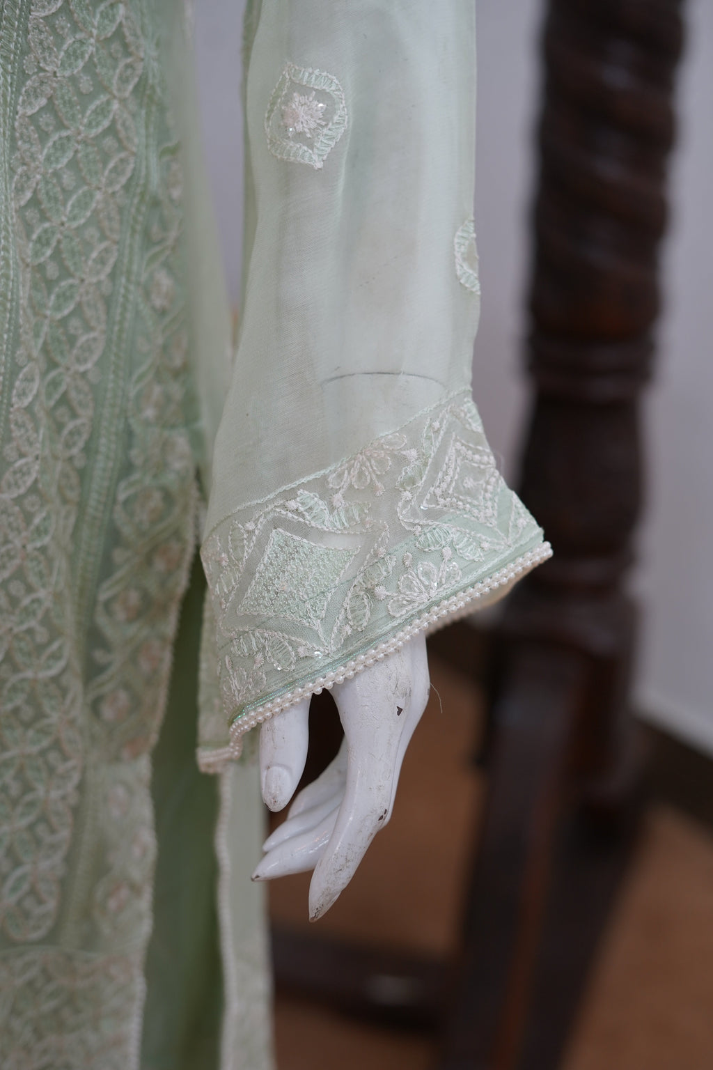 Mint Green Chiffon Embroidered 3 Piece Unstitched Suit