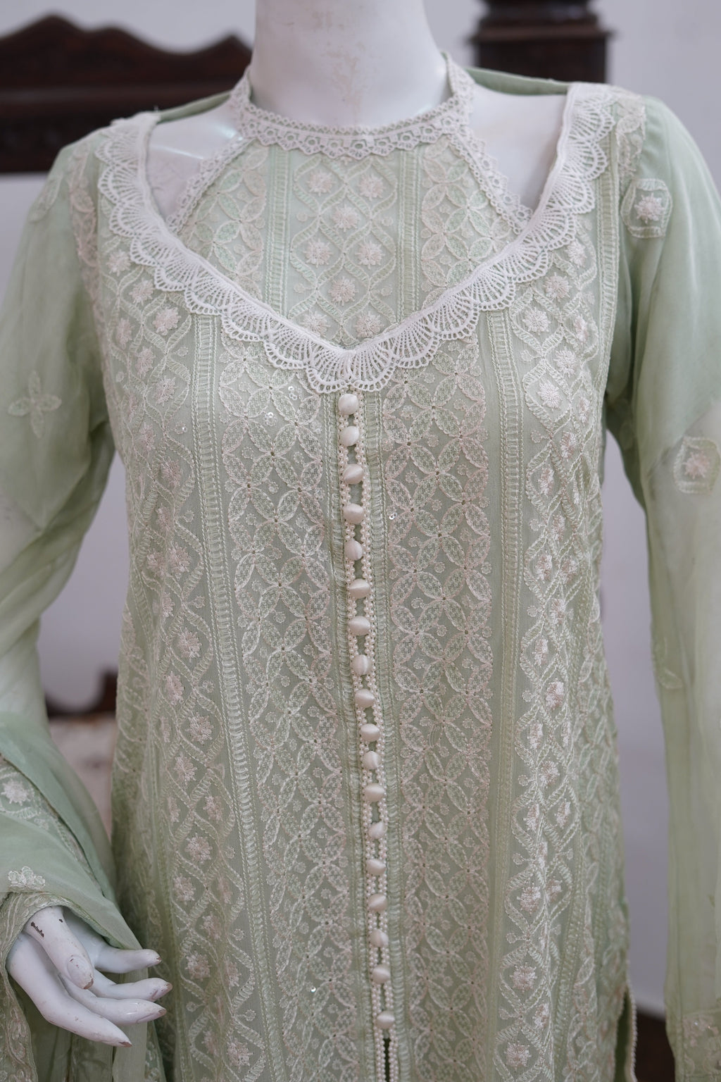 Mint Green Chiffon Embroidered 3 Piece Unstitched Suit