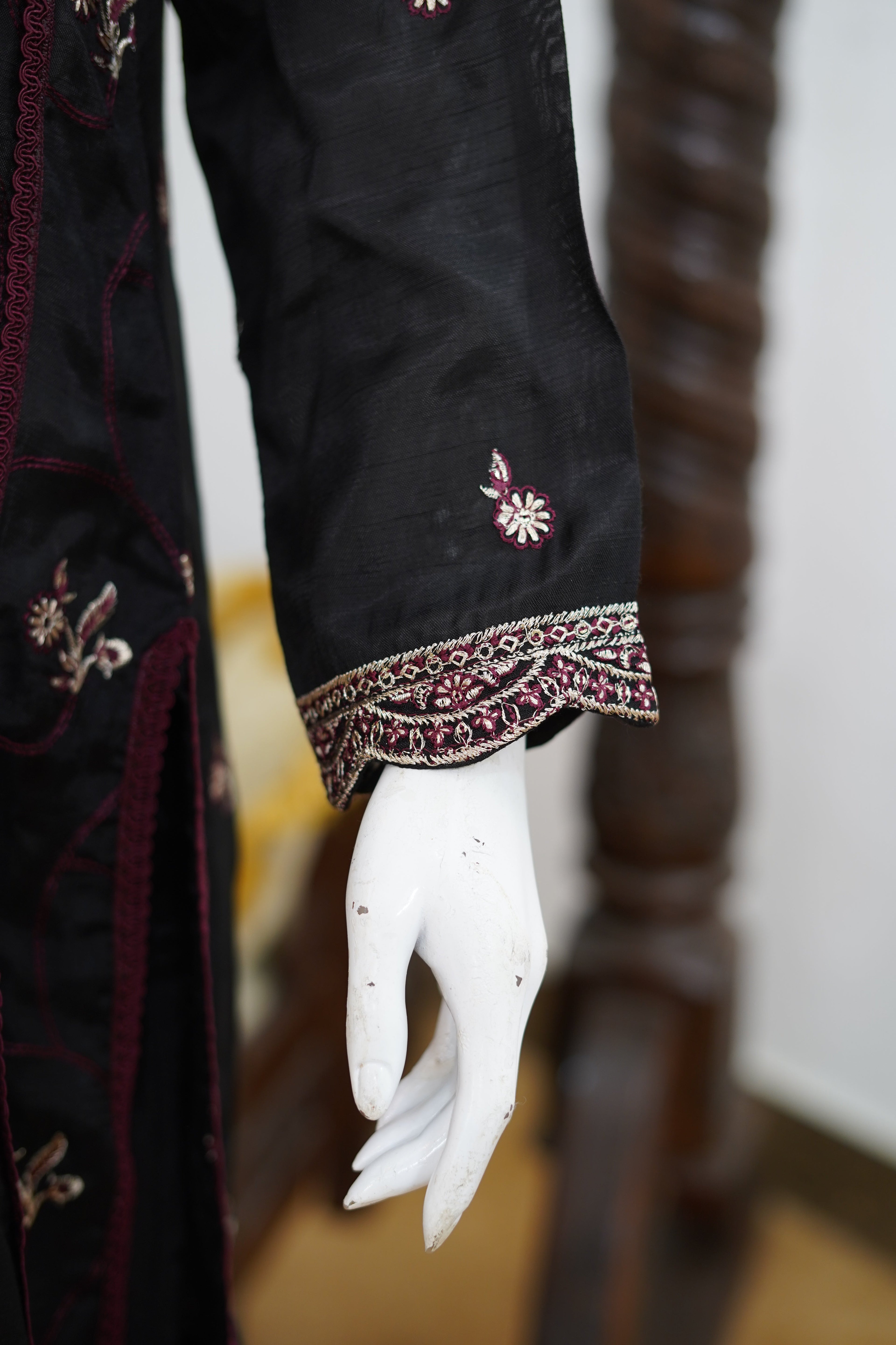 Black Raw silk  Embroidered 3-Piece Unstitched Suit
