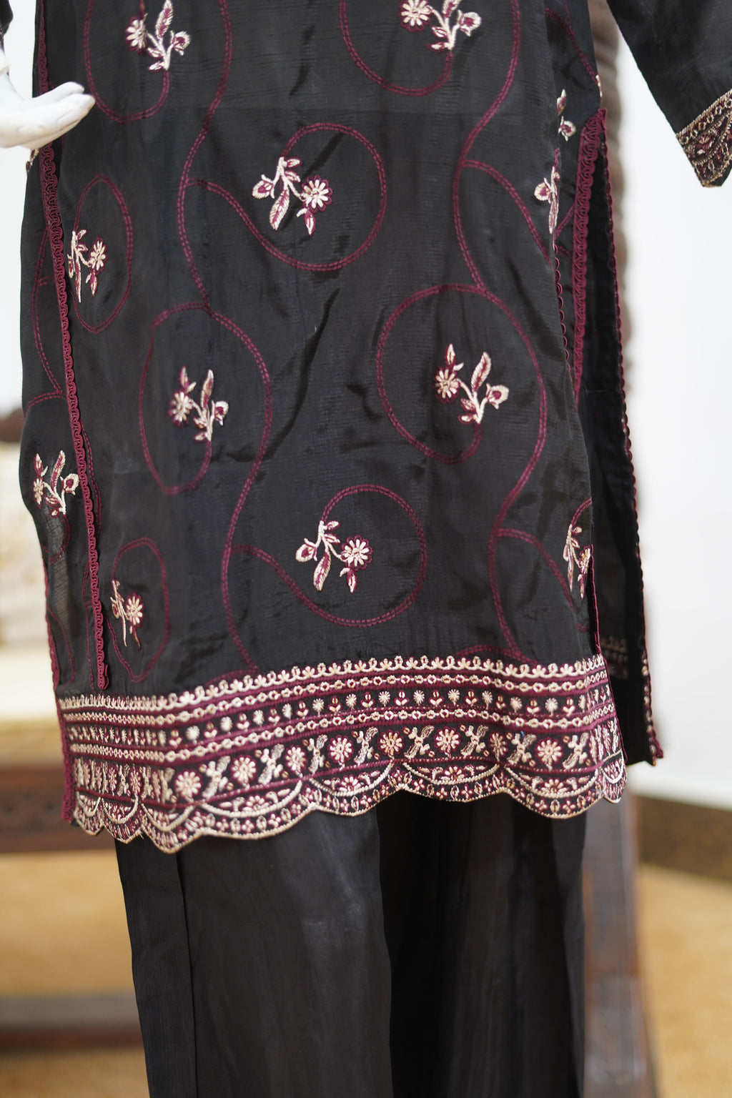 Black Raw silk  Embroidered 3-Piece Unstitched Suit