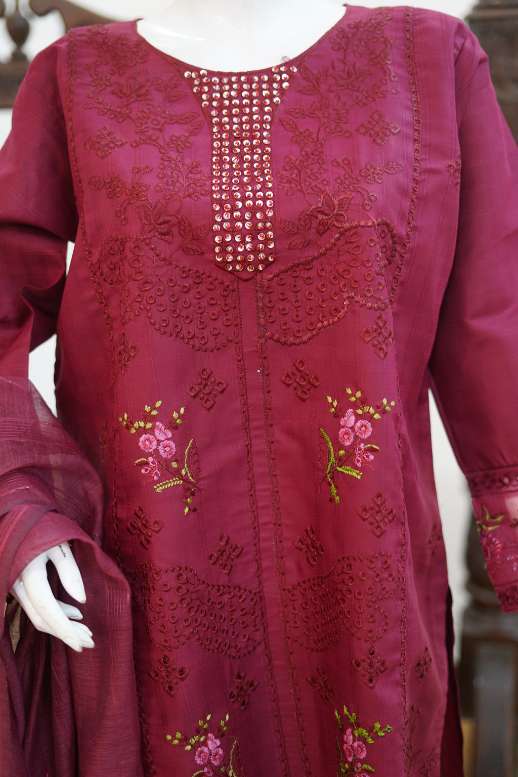 Royal Burgundy Cotton 3 Piece Suit