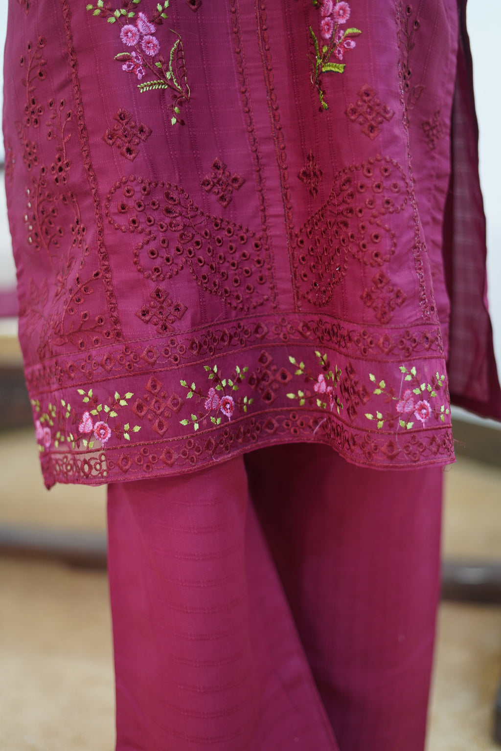 Royal Burgundy Cotton 3 Piece Suit