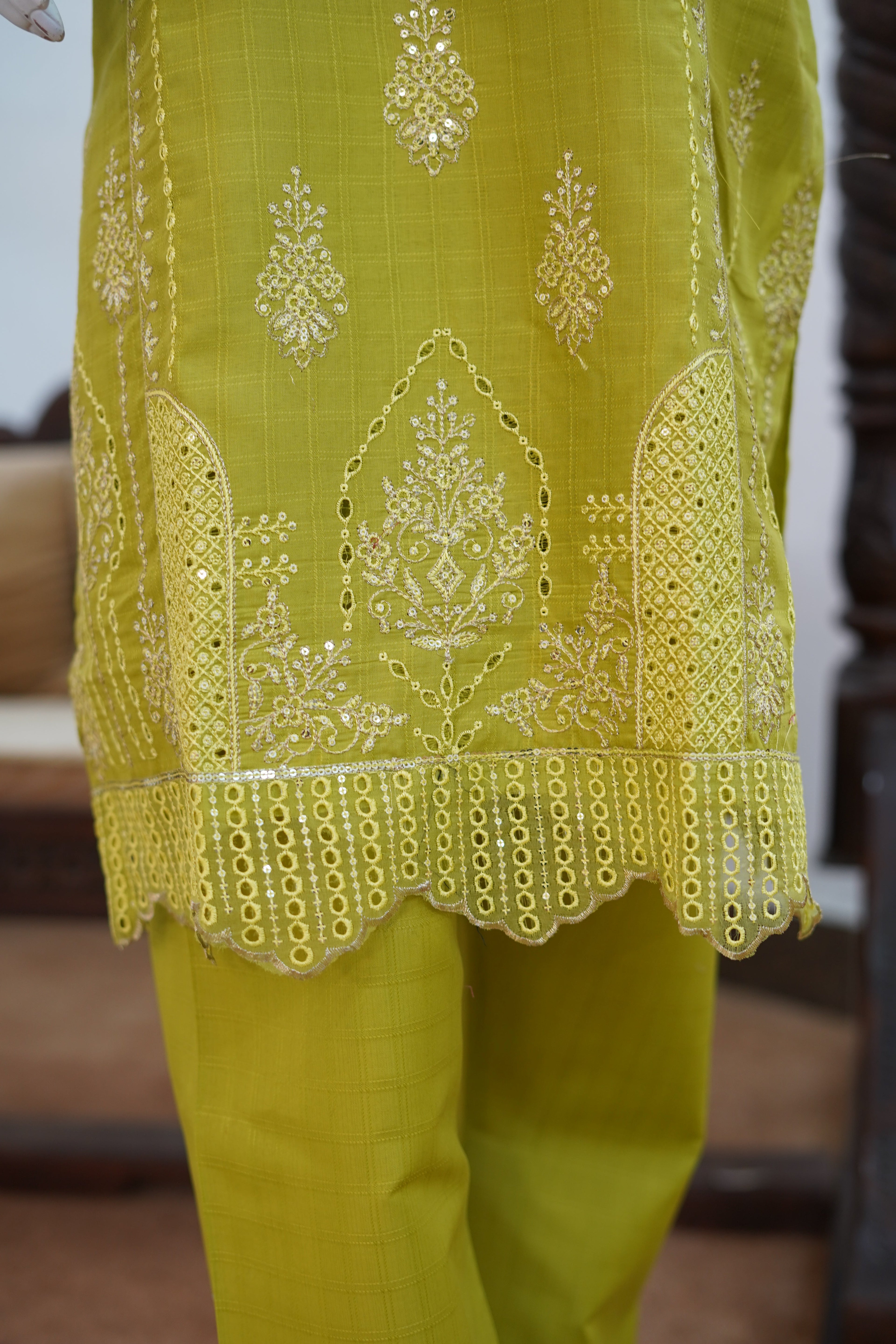 Citrus Olive Cotton 3 Piece Suit