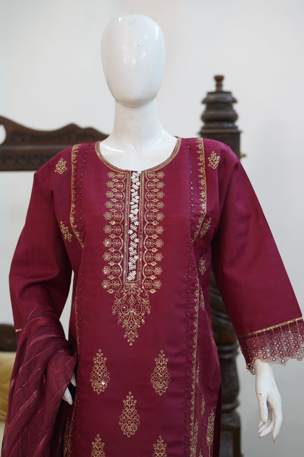 Rich Burgundy Cotton 3 Piece Suit