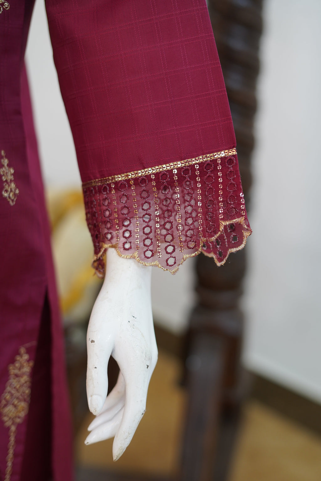 Rich Burgundy Cotton 3 Piece Suit