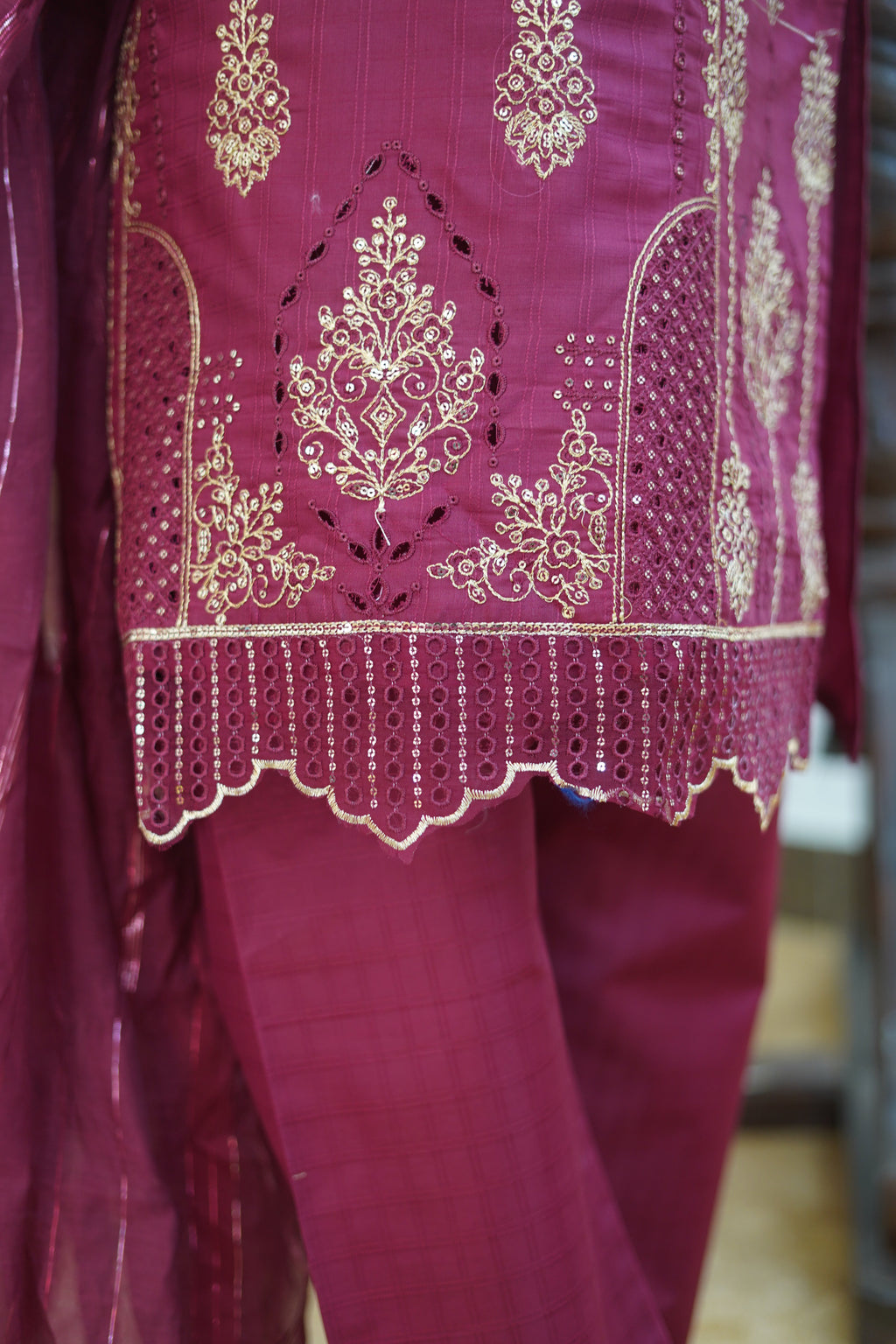 Rich Burgundy Cotton 3 Piece Suit
