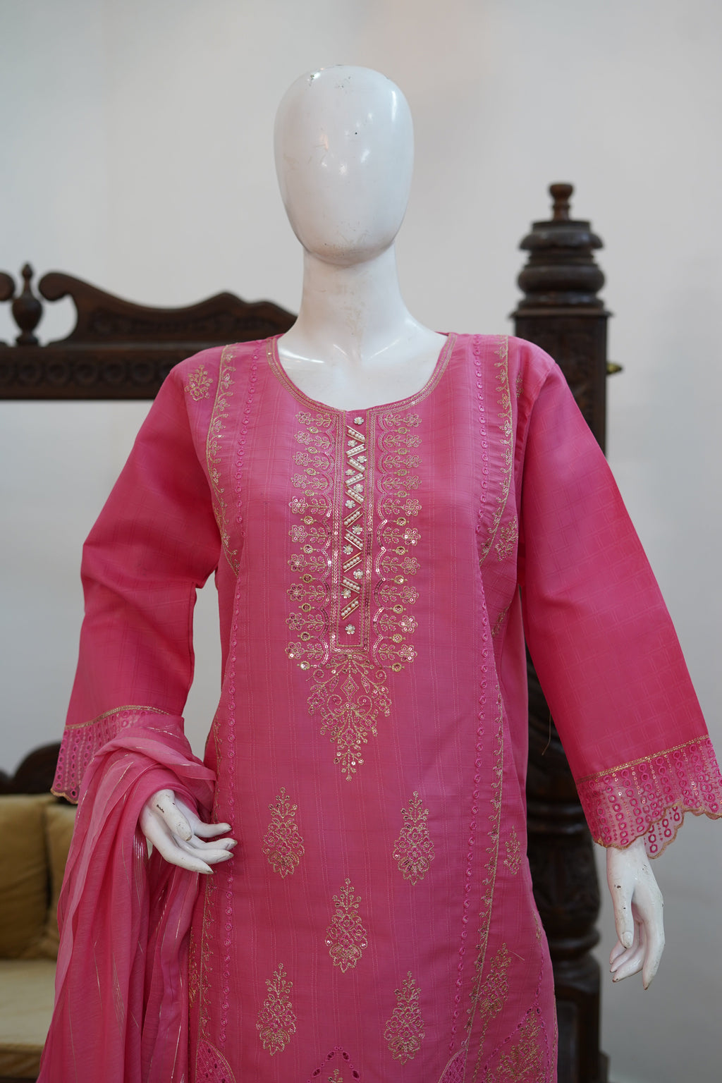 Rosy Pink Cotton 3 Piece Suit