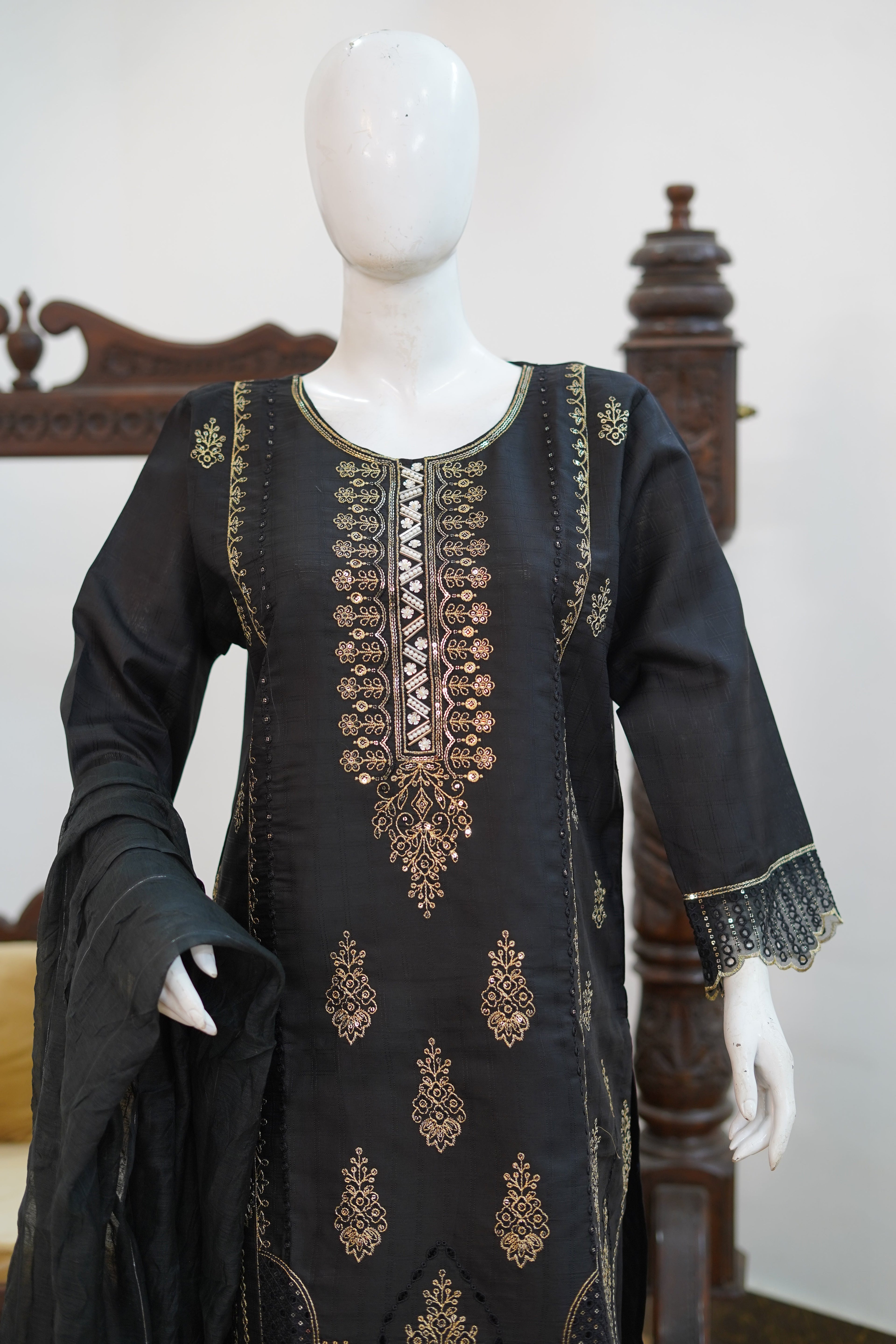Jet Black Cotton 3 Piece Suit