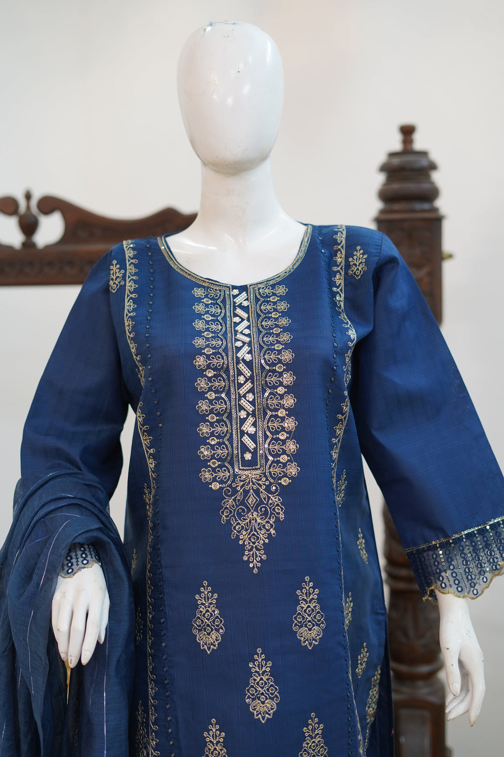 Royal Navy Blue Cotton 3 Piece Suit