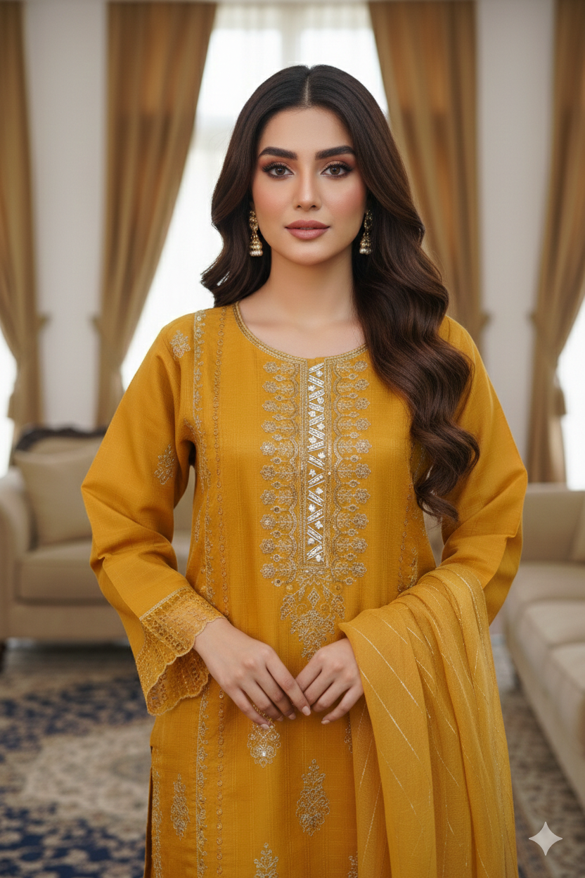 Deep Ochre Cotton 3 Piece Suit