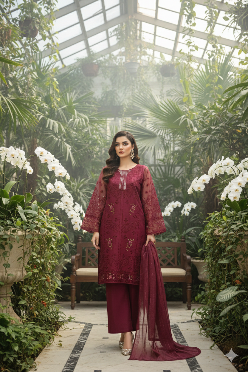 Royal Burgundy Cotton 3 Piece Suit