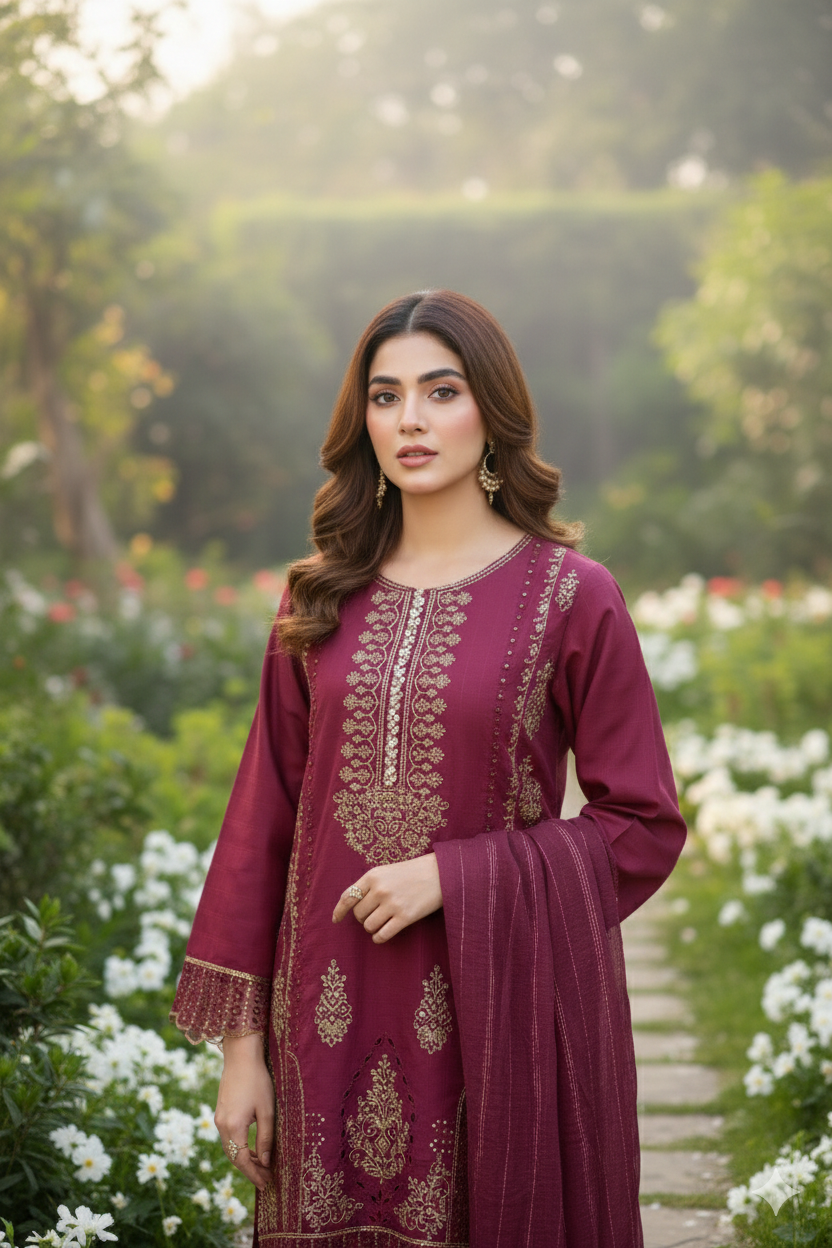 Rich Burgundy Cotton 3 Piece Suit