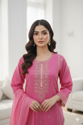 Rosy Pink Cotton 3 Piece Suit