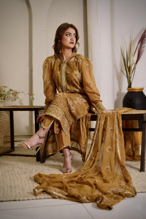 3 Piece Embroidered Chiffon Suit with Chiffon Dupatta & Embroidered Borders Unstitched Suit