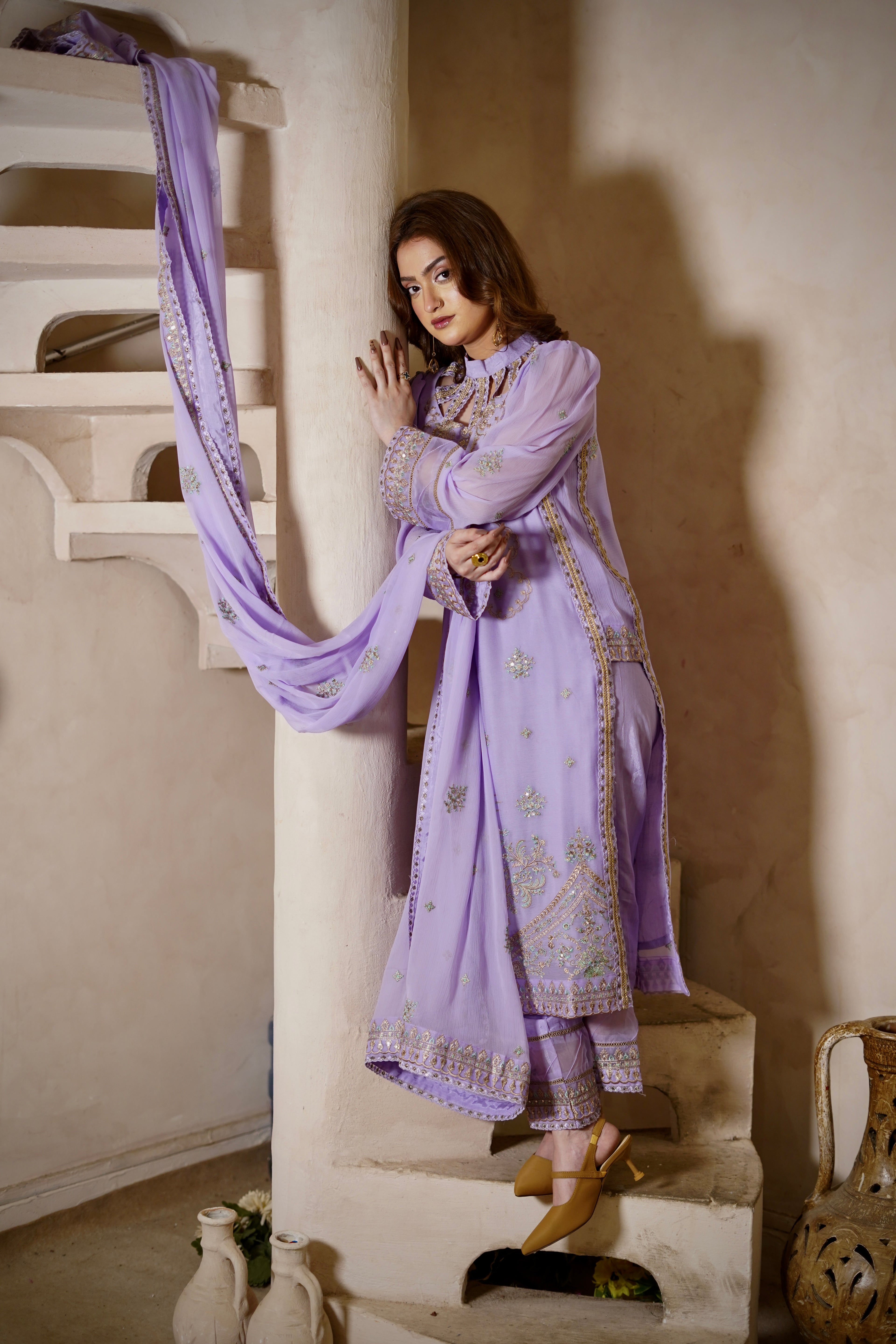 3 Piece Embroidered chiffon Suit with Chiffon Dupatta & Embellished Neckline Unstitched Suit