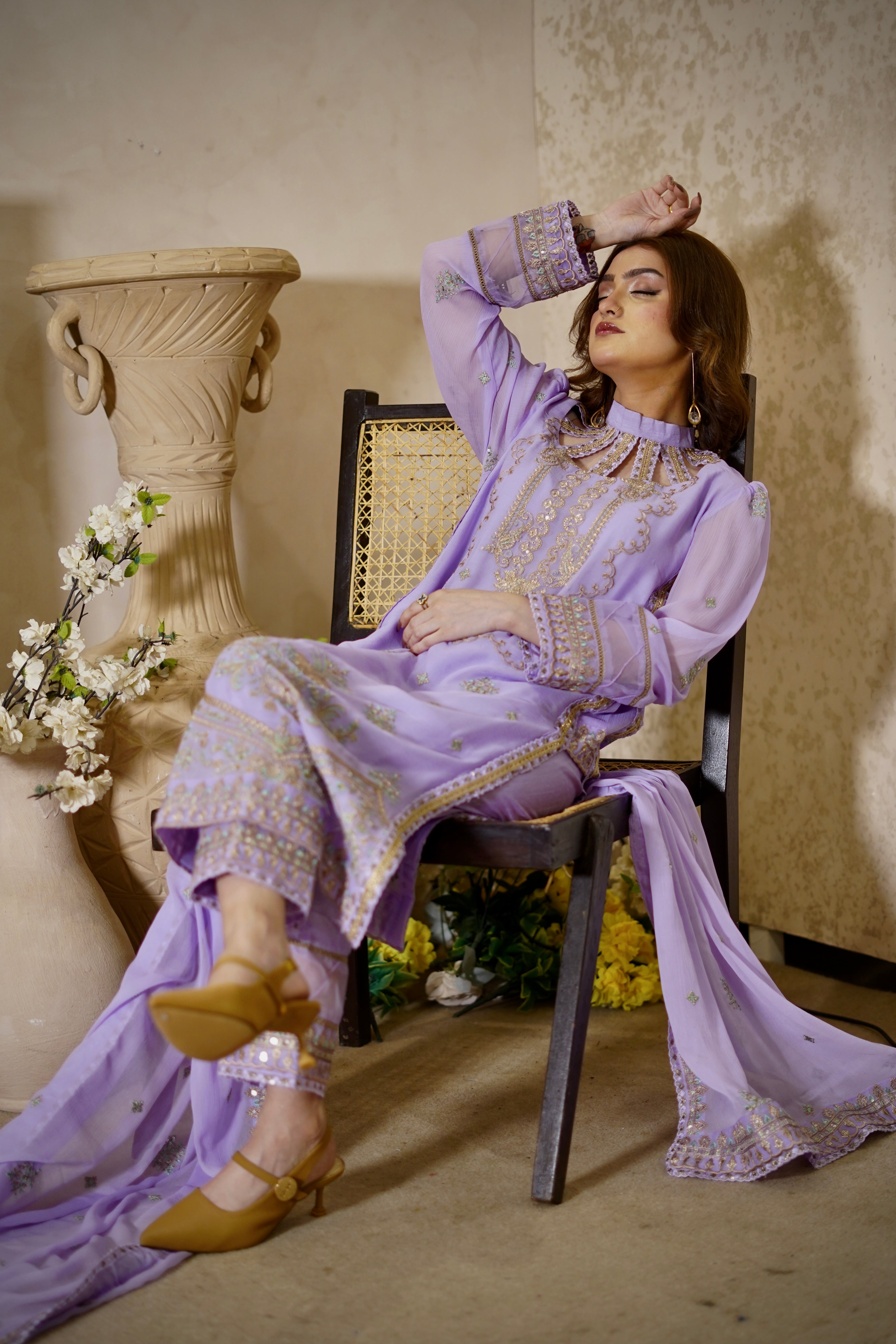 3 Piece Embroidered chiffon Suit with Chiffon Dupatta & Embellished Neckline Unstitched Suit