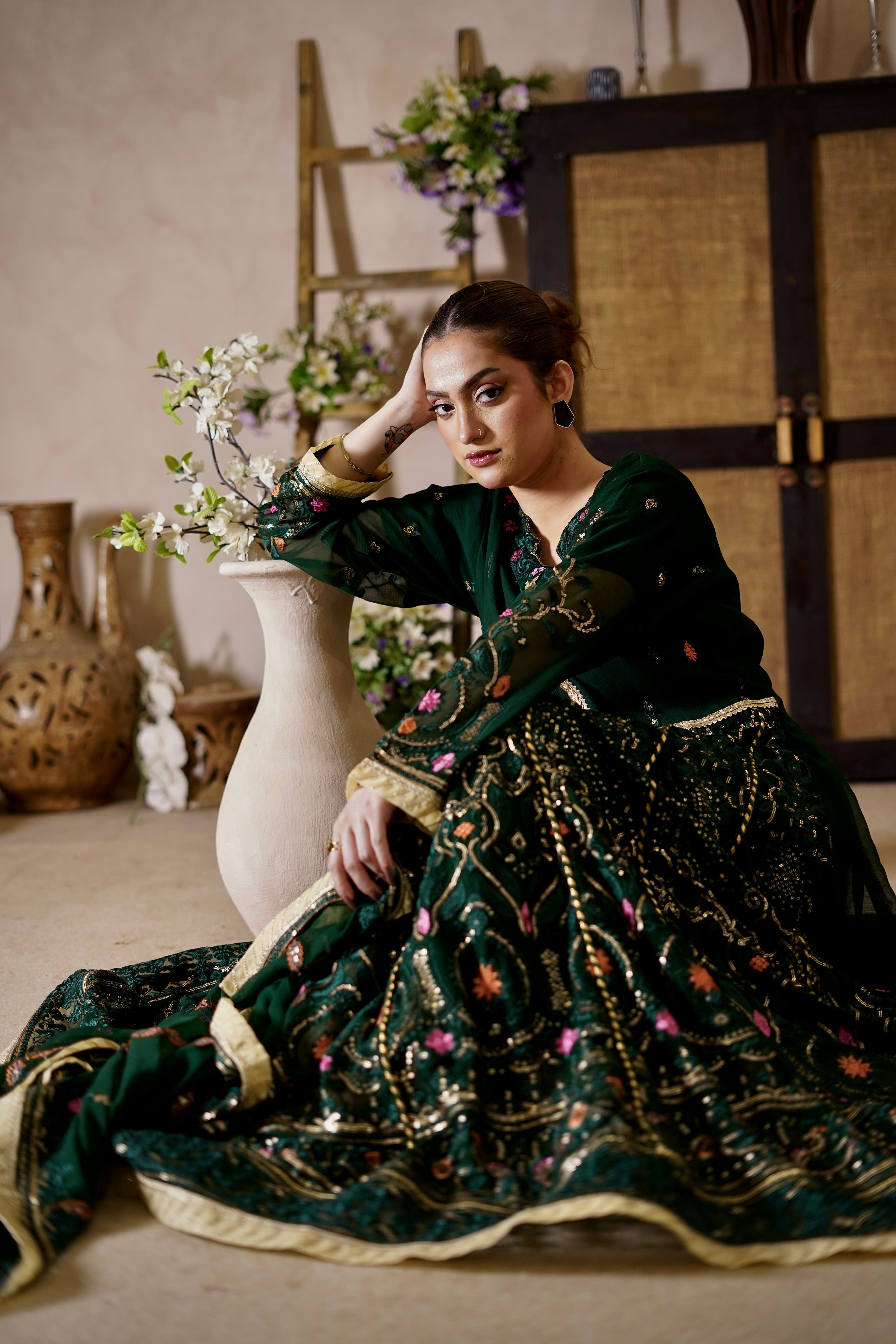 3 Piece Embroidered Chiffon Suit with Organza Dupatta & Koti Unstitched Suit