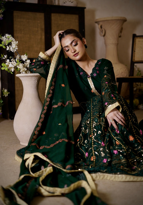 3 Piece Embroidered Chiffon Suit with Organza Dupatta & Koti Unstitched Suit