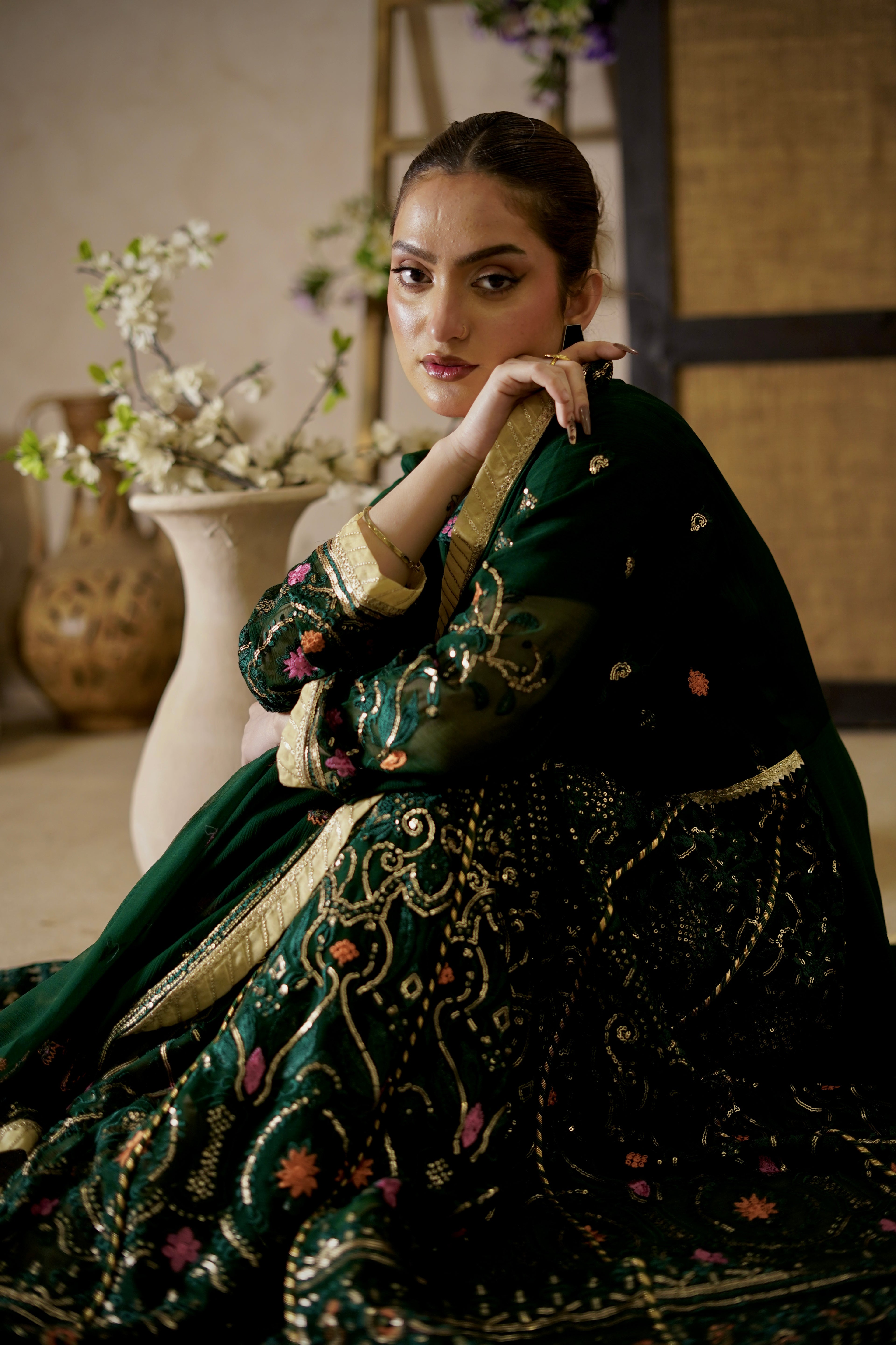 3 Piece Embroidered Chiffon Suit with Organza Dupatta & Koti Unstitched Suit