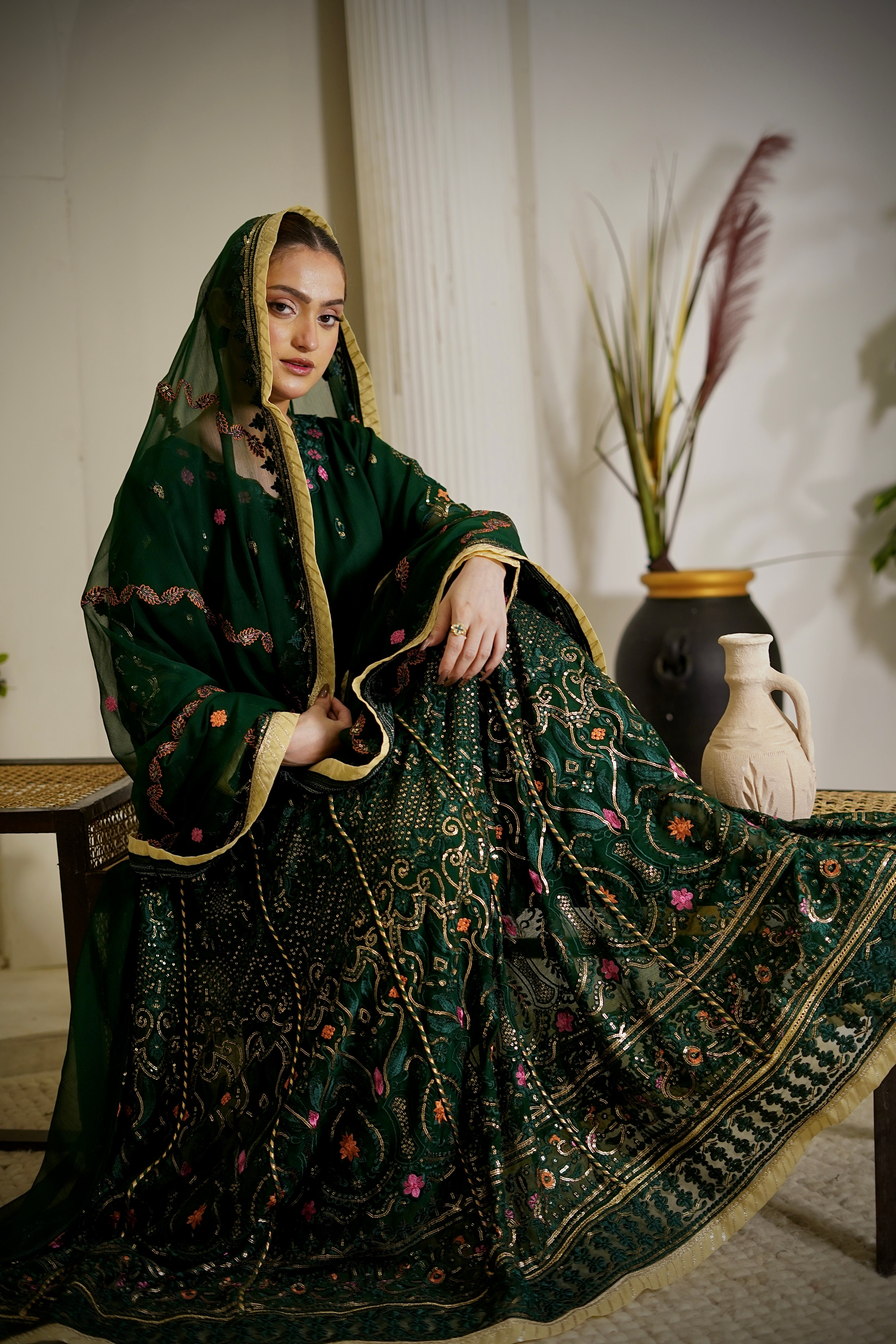 3 Piece Embroidered Chiffon Suit with Organza Dupatta & Koti Unstitched Suit